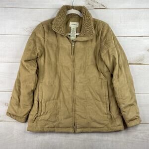 LL Bean Jacket Womens S Petite Brown Goose Down Faux Fur/Suede Parka Coat Sherpa